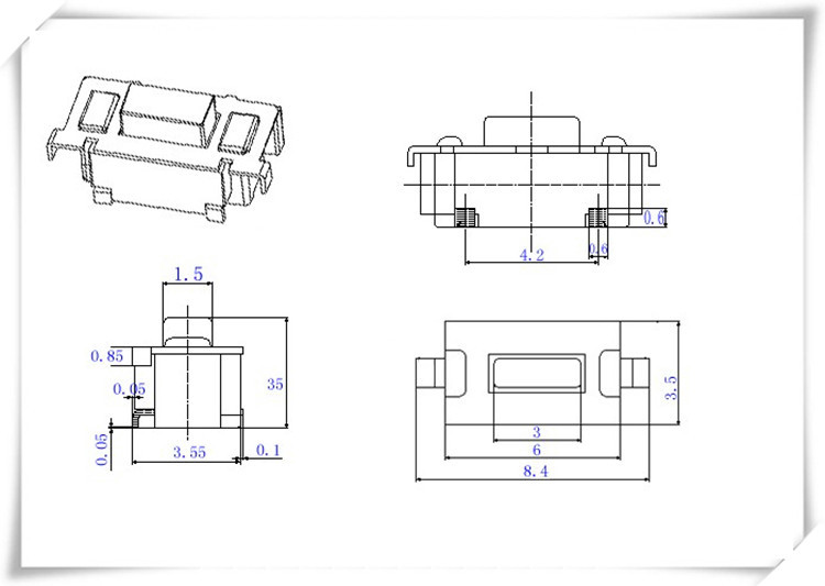 【轻触开关贴片3X6X3.5贴片支架无固定脚】价格,厂家,图片,电工开关,深圳市正久电子科技-
